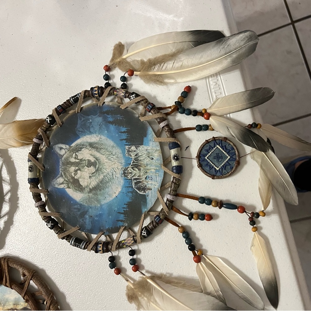 Wolf Dreamcatcher with Feathers